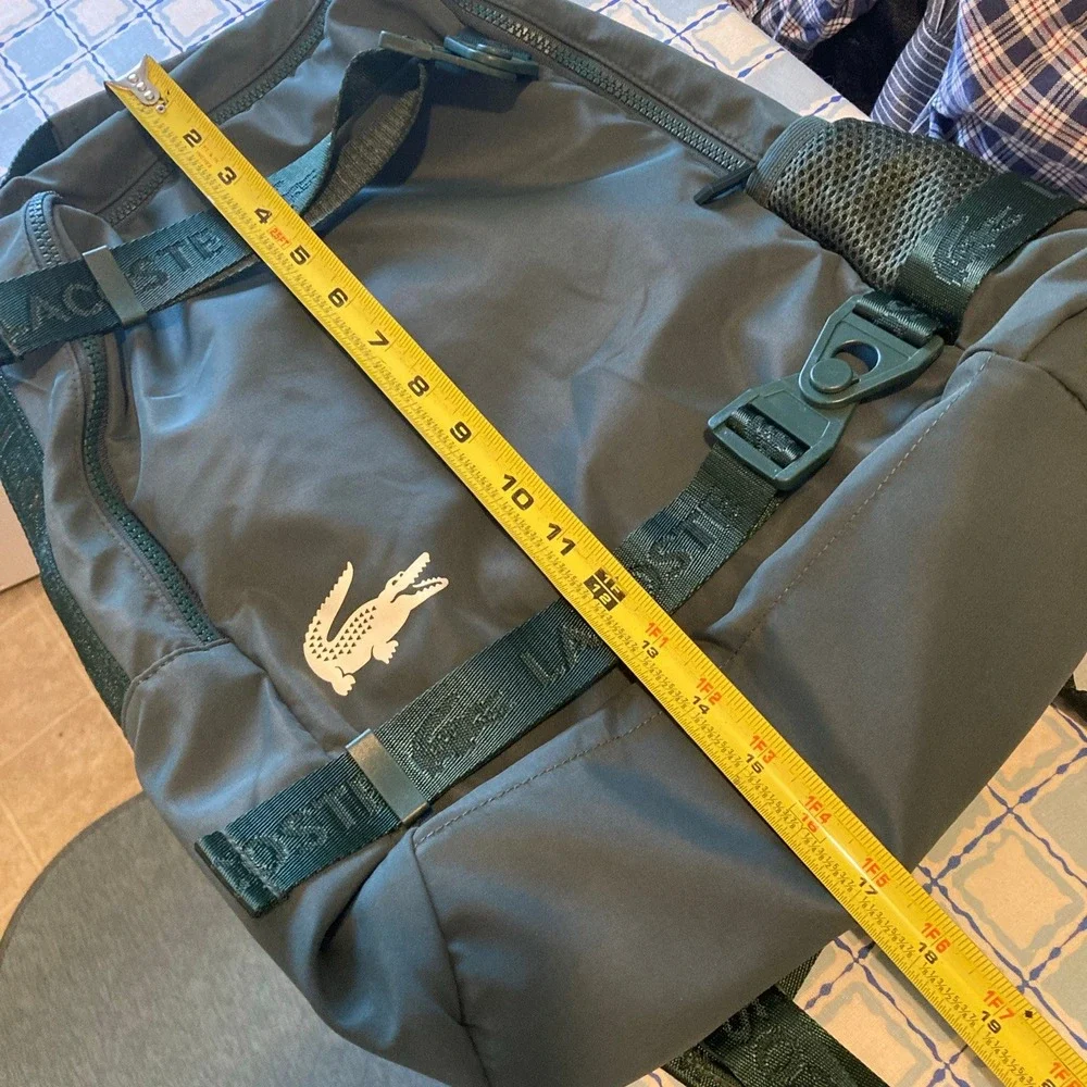 Lacoste Green Recycled Polyester Backpack Logo Straps Buckle Daypack Bag